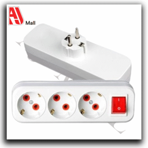 2 gang grounded plug adapter – 16a – 220v – white