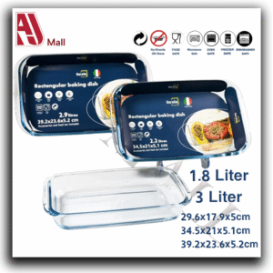 Barella Rectangular Glass Baking Dish Set – 1.8L & 3.0L | Heat-Resistant Ovenware | Microwave & Freezer Safe