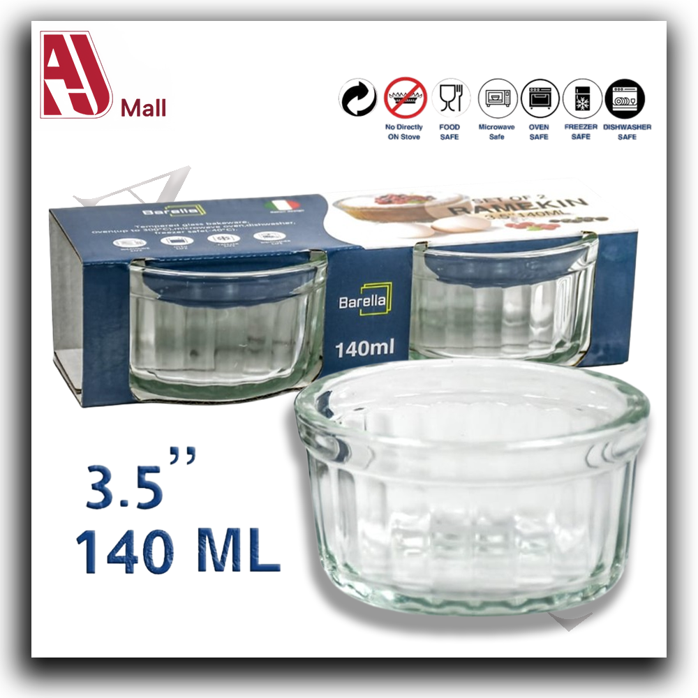 Barella Glass Ramekin Set – 140ml (3.5”) | Oven, Microwave & Freezer Safe | 2-Piece Set