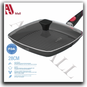 Barella – Non-Stick Grill Pan 28 cm with Glass Lid (FDA Approved, Italian Design)
