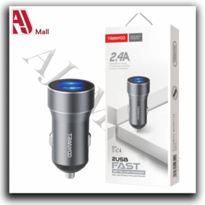 Tranyoo T-C4 – Dual USB Fast Metal Car Charger (2.4A, Black)