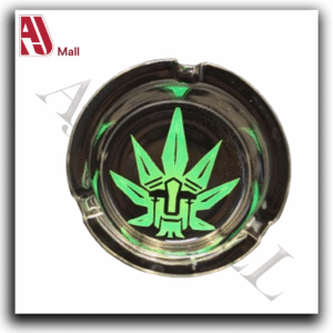 Glass Ashtray – Neon Green Leaf Design