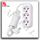 universal power extension strip – 4 sockets – 250v – 3m cable – with power switch – white