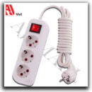 universal power extension strip – 4 sockets – 250v – 3m cable – with power switch – white