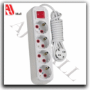 universal power extension strip – 4 sockets – 250v – 3m cable – with power switch – white