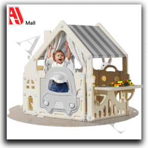 kids indoor playhouse with activity table & car door – creative role play house