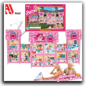 barbie dream house dollhouse playset – multi room pink house