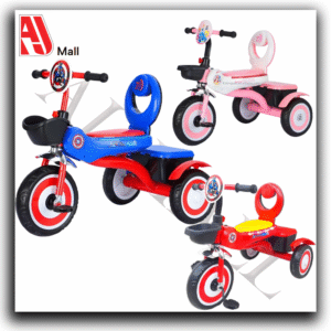 kids character tricycle with storage seat & front basket – pedal trike (multiple colors)