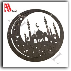 islamic wooden wall art – mosque & crescent design