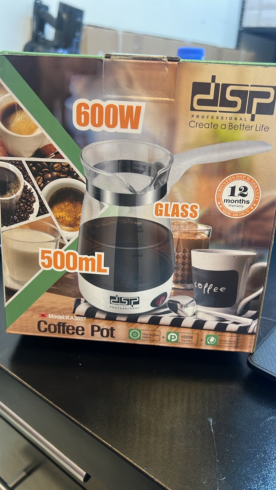 dsp glass electric coffee pot ka3037 – white